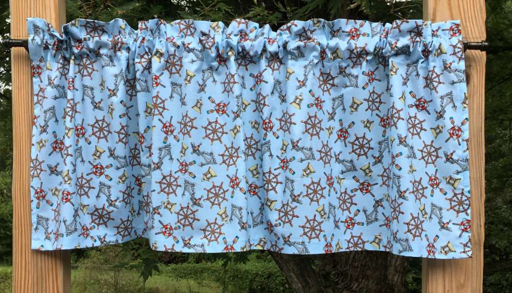 Nautical Valance Ship Anchor Wheel Boat Blue Kitchen Bath Window Curtain Topper