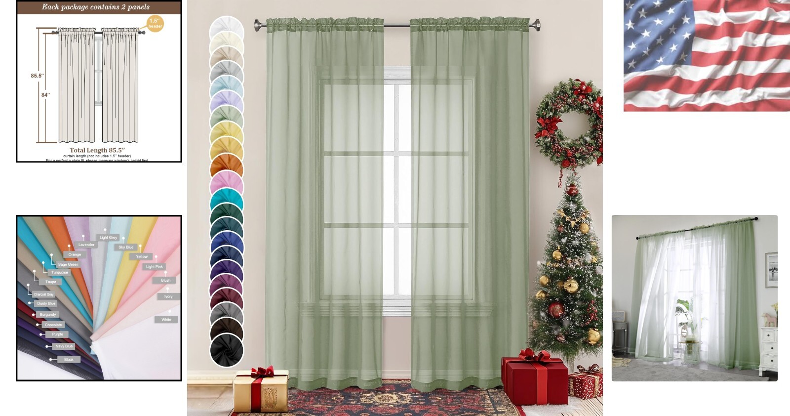 Translucent Sage Green Window Panels | 2 Pieces, 84” Long for Modern Homes
