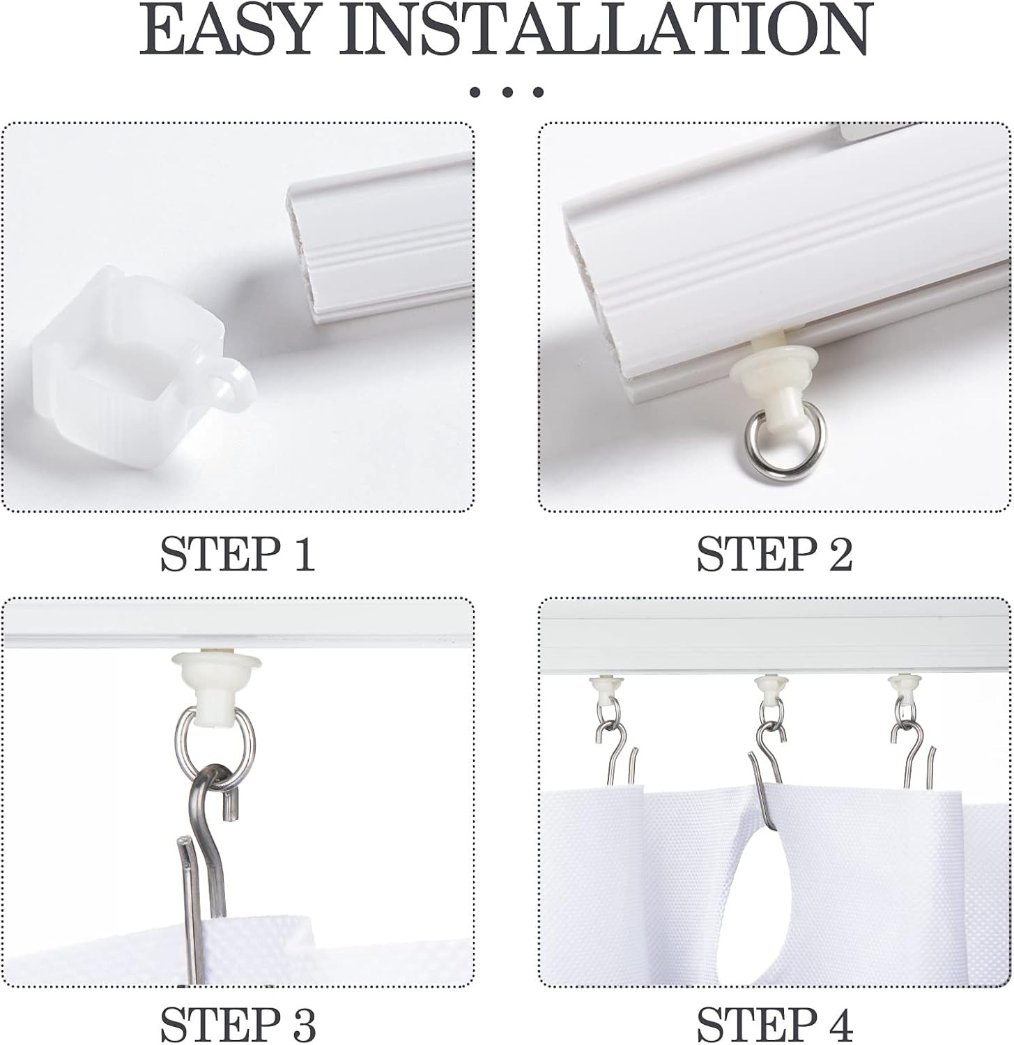 60 Pcs Curtain Track Gliders Hooks, Ceiling Curtain Track, Pack of 30 Pieces Hoo