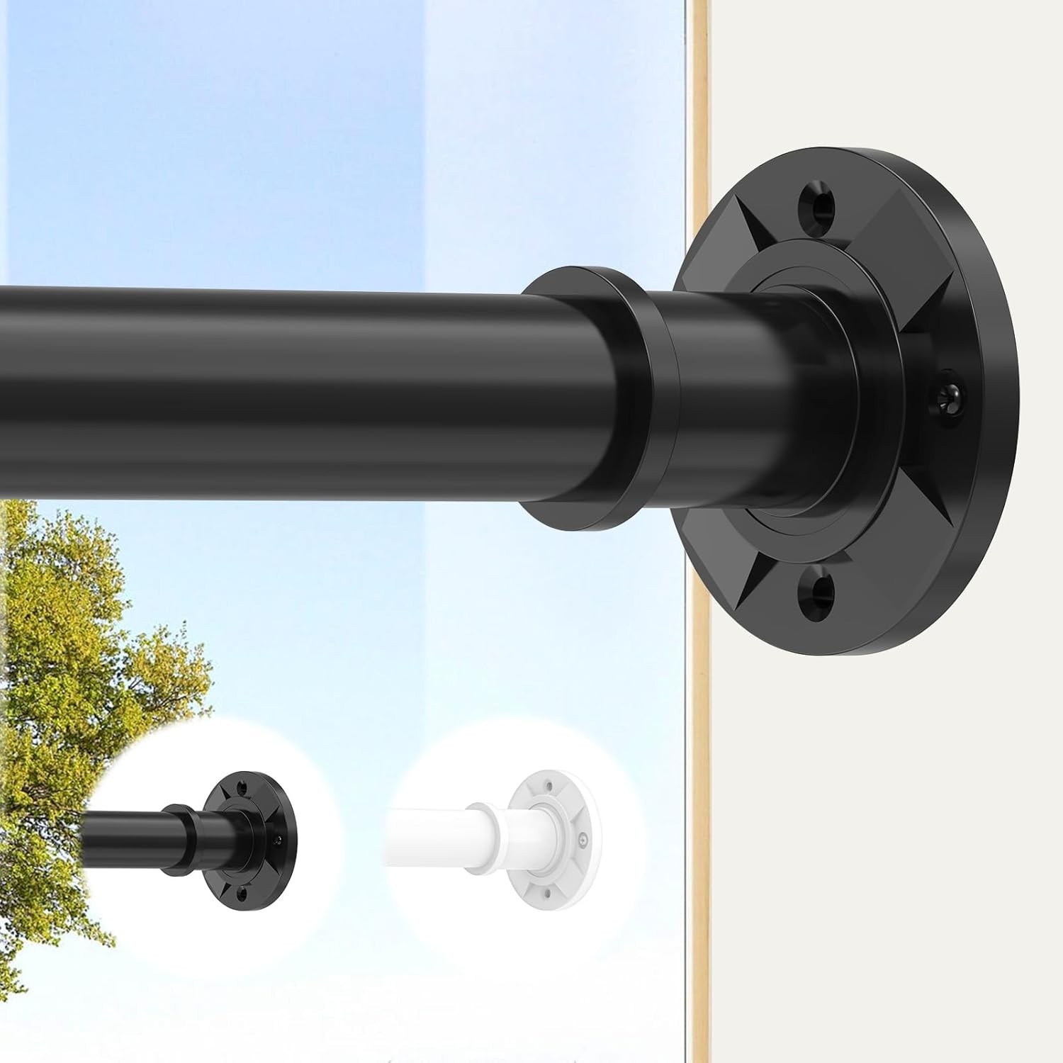Outdoor Curtain Rod Tension Adjustable Heavy Duty Rustproof Black 31-168In