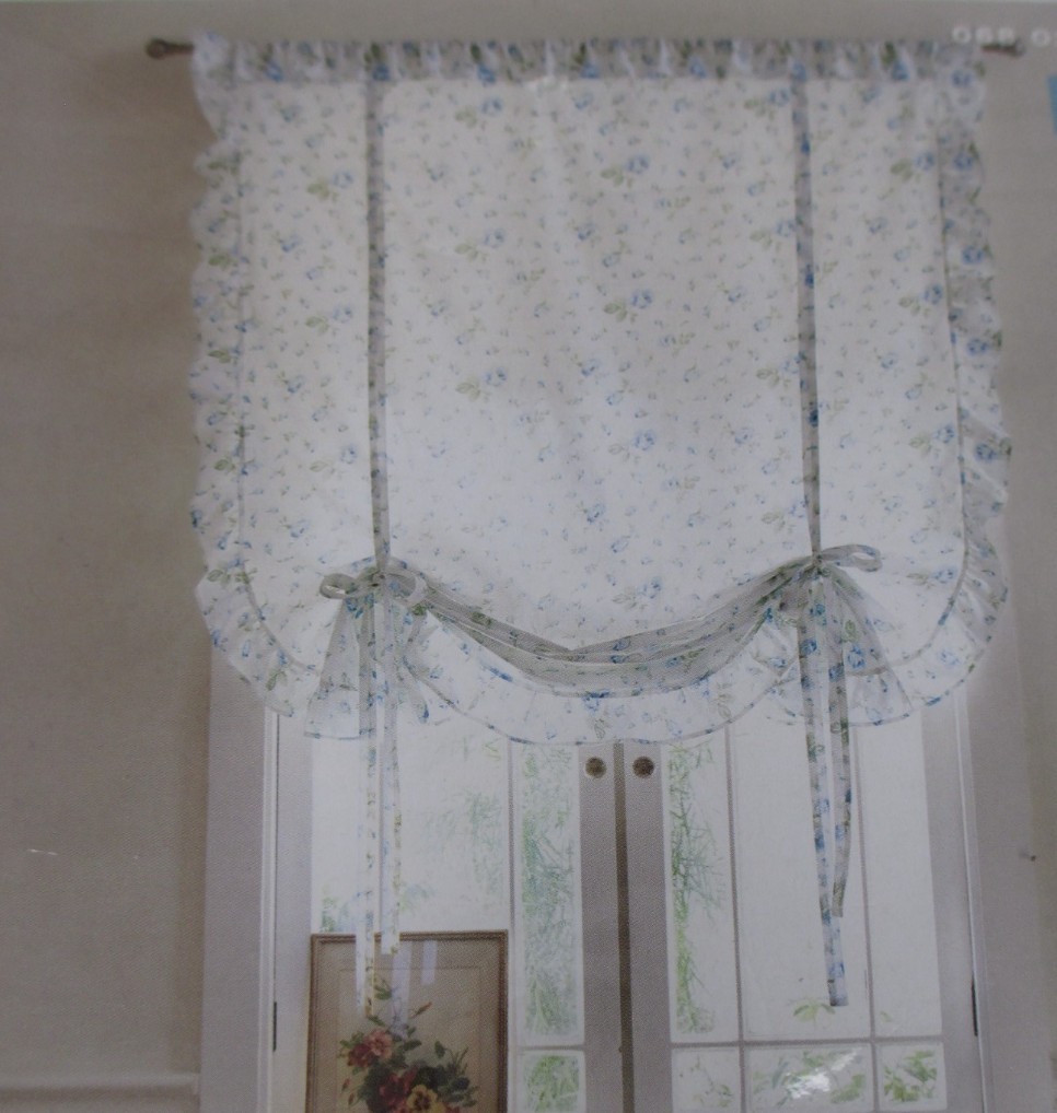 2 Simply Shabby Chic Blue Roses Floral Ruffle Tie-up Shades Curtains Valances