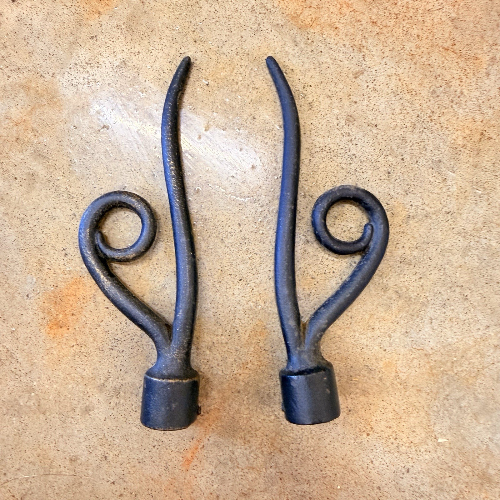 Scroll Curly Cue Cast Iron Finials Black Paint 7.25” high 3/4” Opening