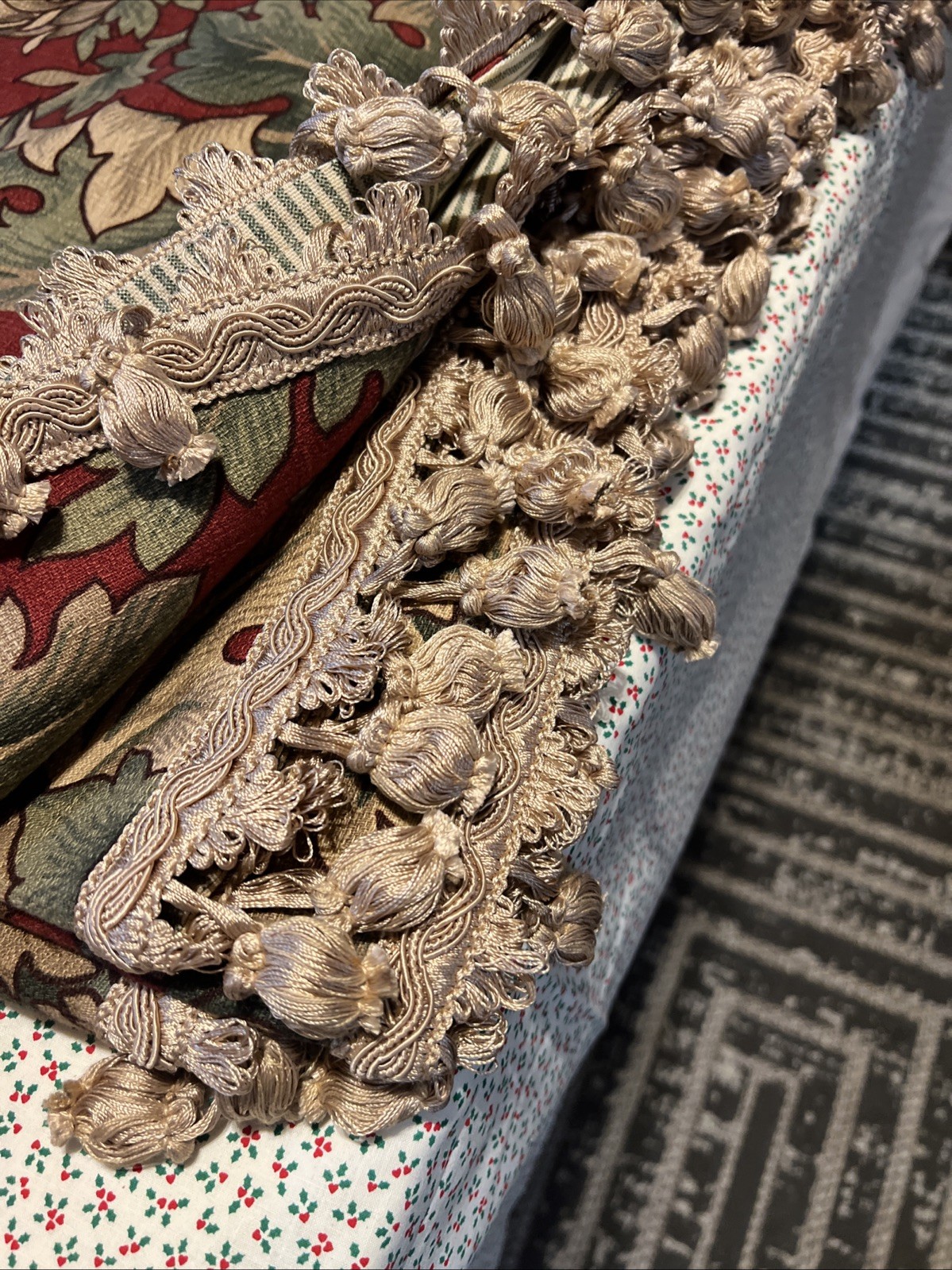 Vintage Custom Scalloped 130” Valances Set of 4 Floral Tapestry Lined w/ Fringe