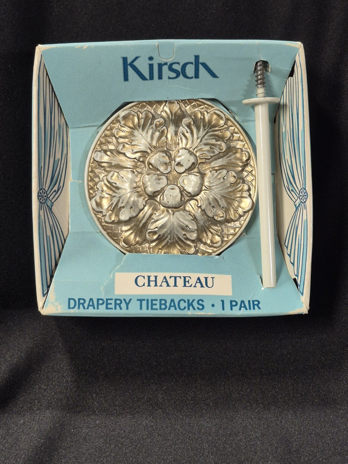 Vintage Kirsch Chateau Drapery Tieback Gold Tone Floral Medallion NOS Box Single