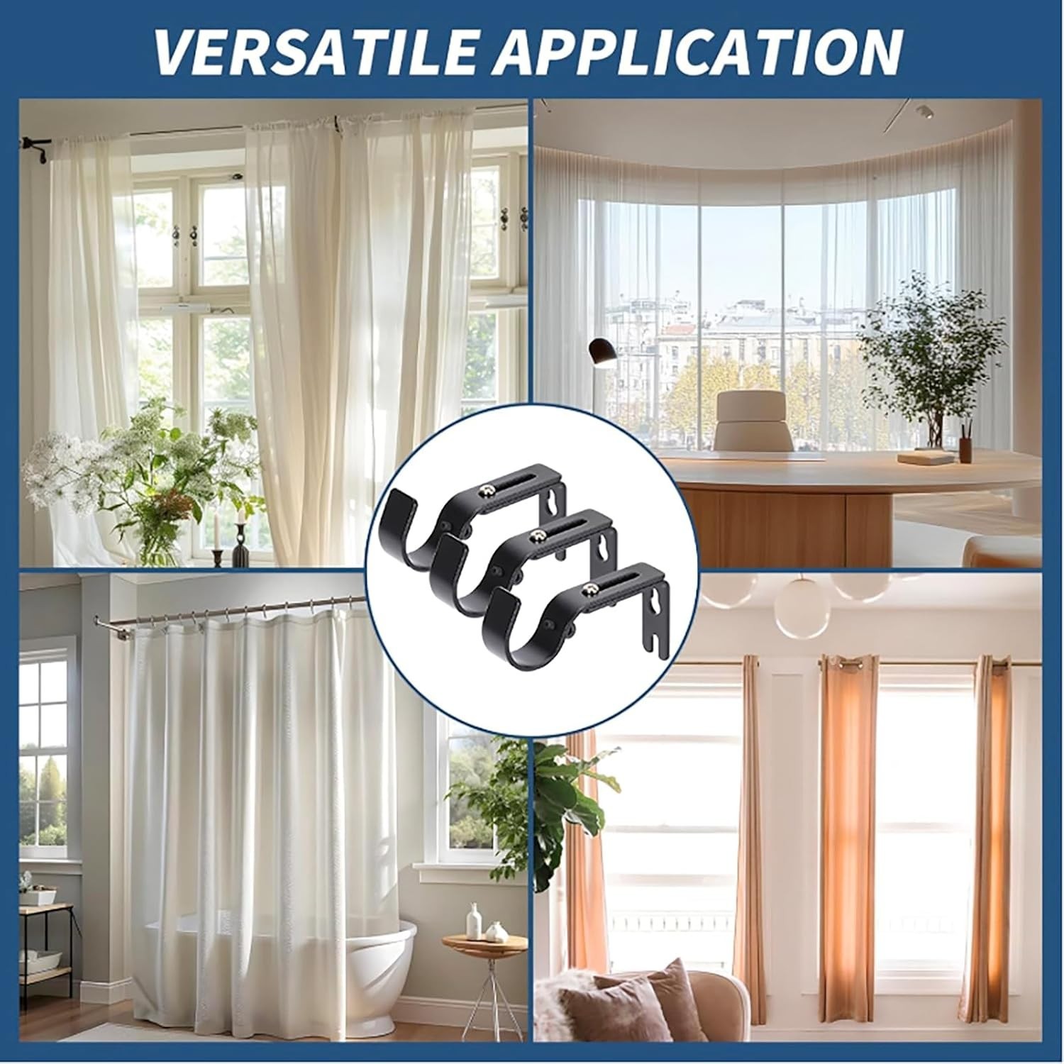 Yalumo 6 Pcs Adjustable Curtain Rod Brackets, Premium Rod Brackets for Wall Meta