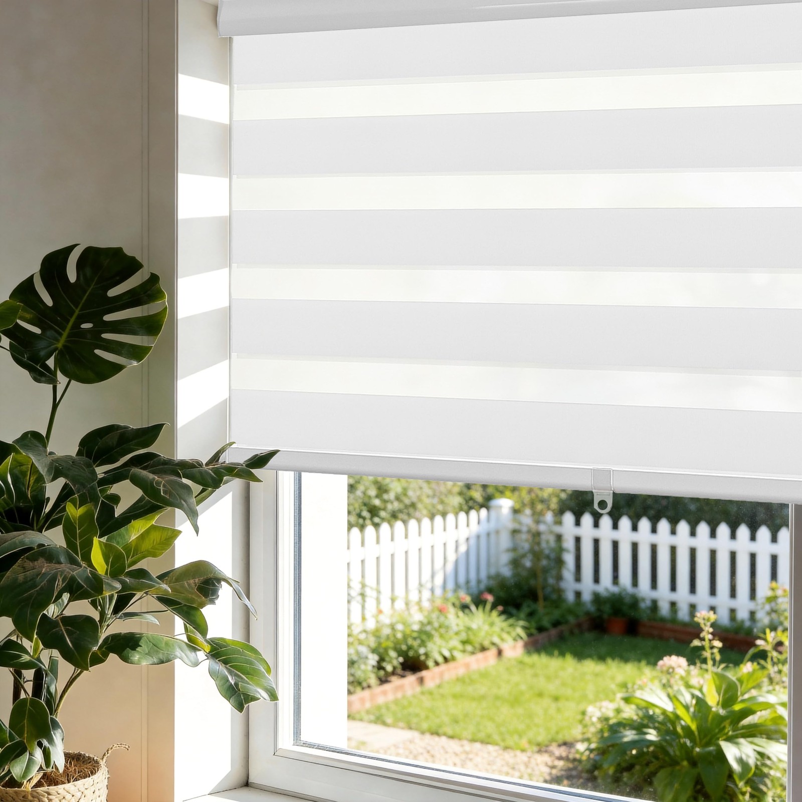 Cordless Zebra Blinds for Indoor Windows Free-Stop Zebra Shades Dual Layer Li…