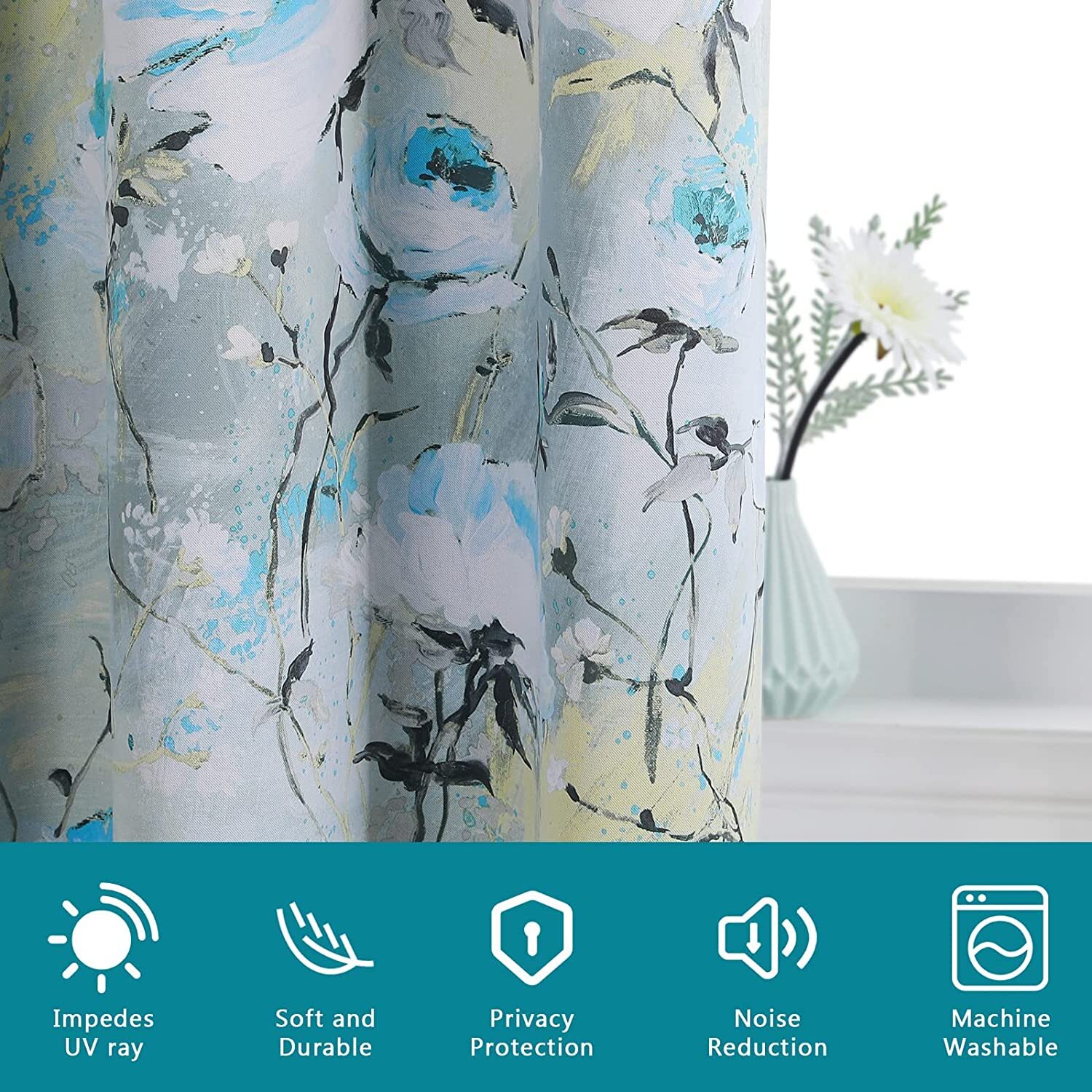 Blackout Curtains for Living Room Darkening Thermal Insulated Floral Curtains