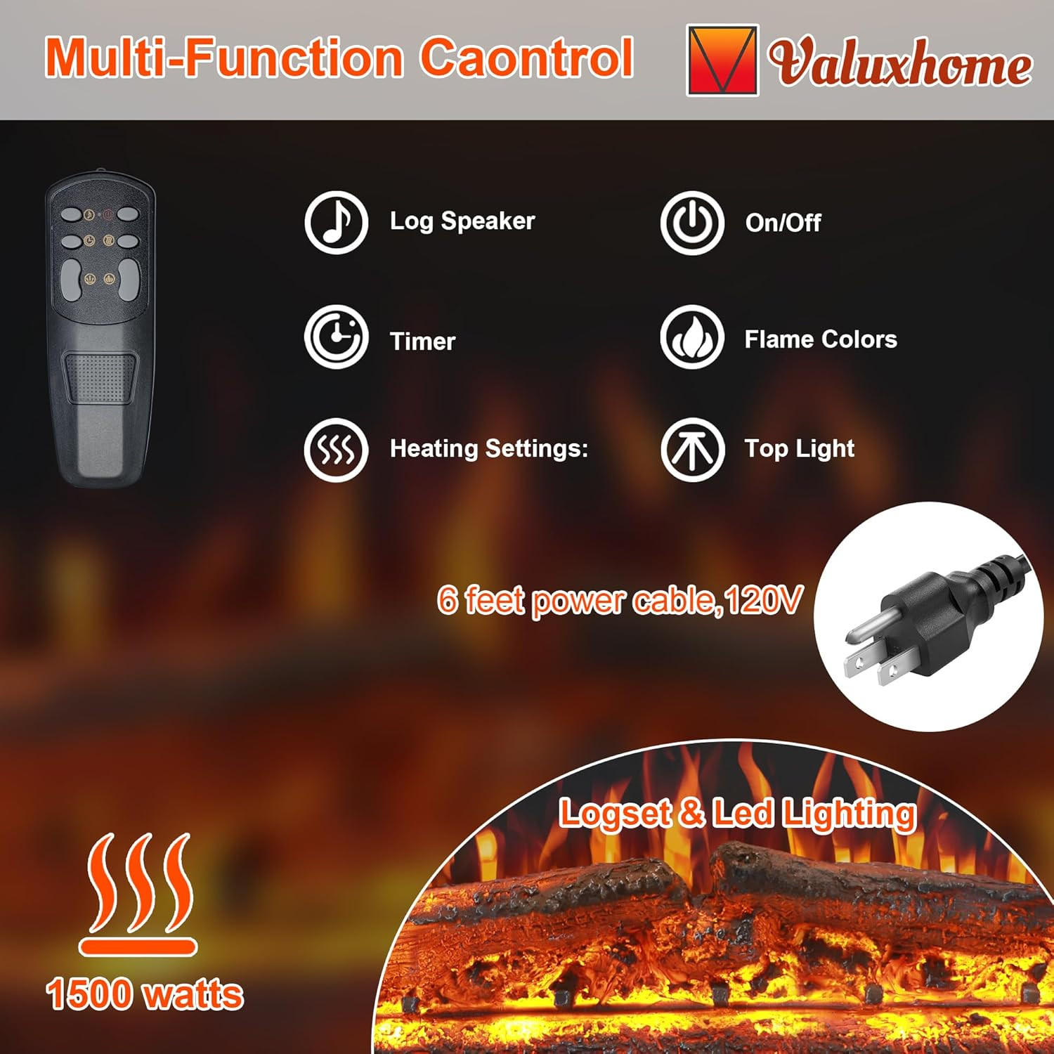 33” W Electric Fireplace Insert with Low/High Temperature Settings, Movable Mesh