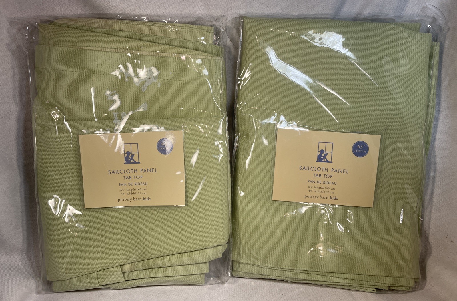 Pottery Barn Kids Sailcloth Panel Curtain Light Green Pole Pocket 63 x 44 Drapes