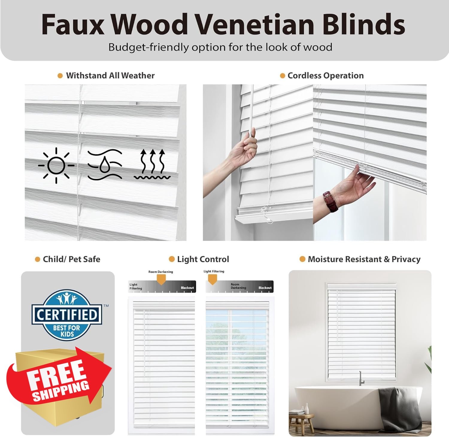 DEZ FURNISHINGS 20.5″Wx60″H Bark Brown Faux Wood Blind