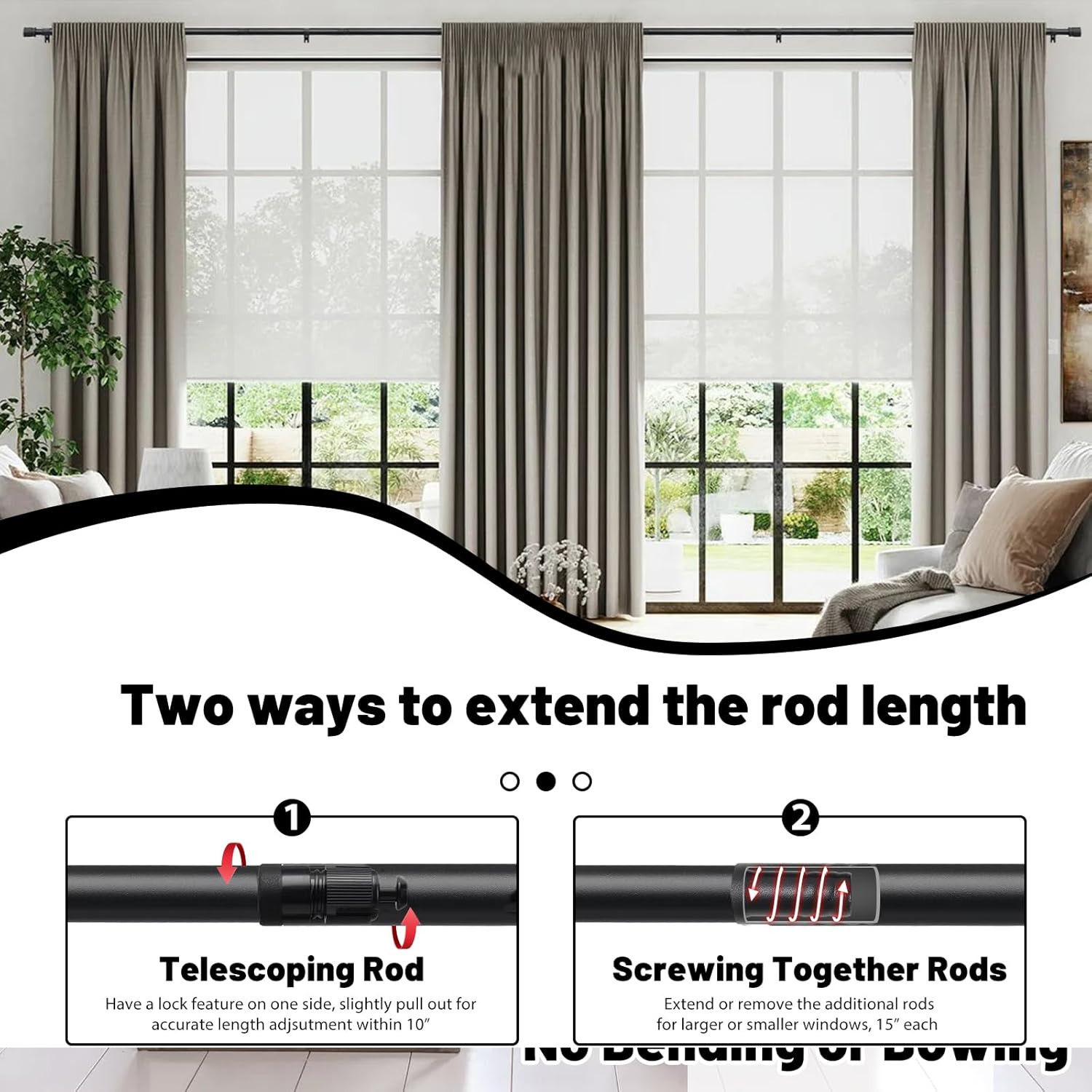 2 set Curtain Rod w/Star for Window size Max to 178″ Wide Heavy Duty 1″ dia tube