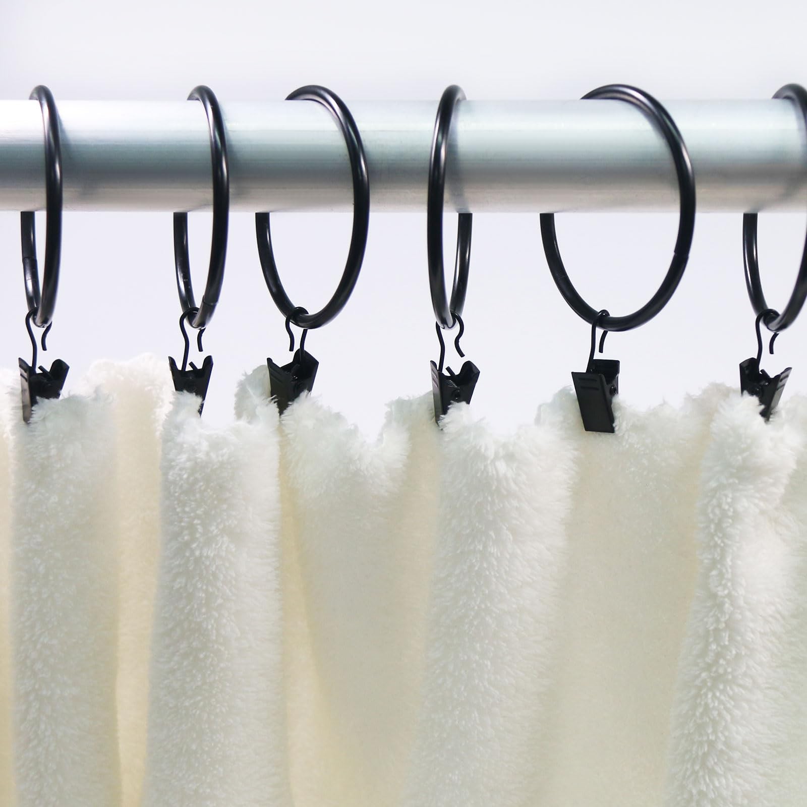 Coideal Large Curtain Rings with Clips, 10 Pack 2.5 Inch XL 55 mm, Black