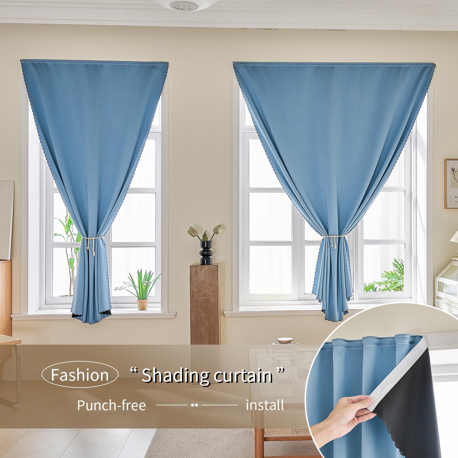 Jilron Magic Tape Curtains 47×72 Sky Blue Room Darkening 100% Polyester Panel