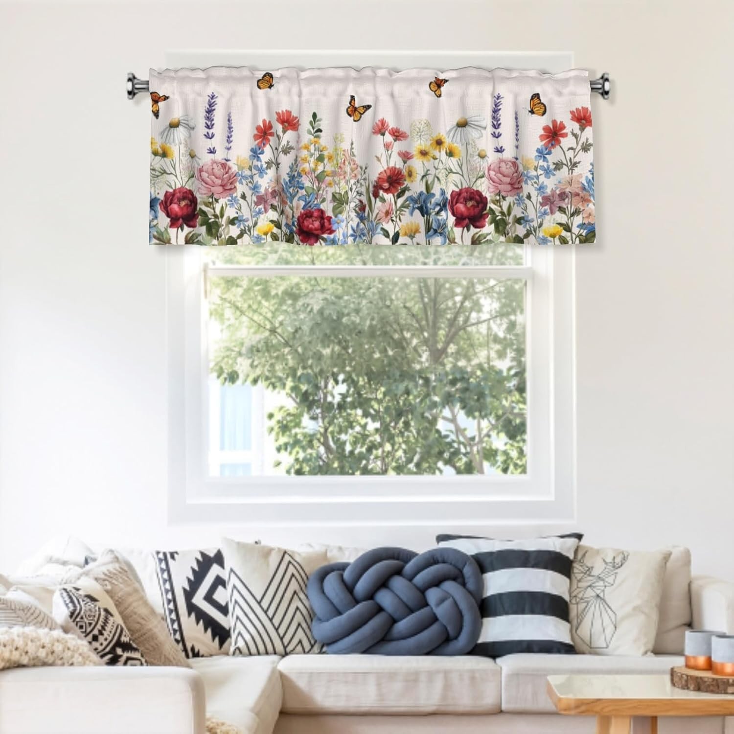 Floral Valances for Windows Spring Summer Wildflower Kitchen Curtain Farmhouse