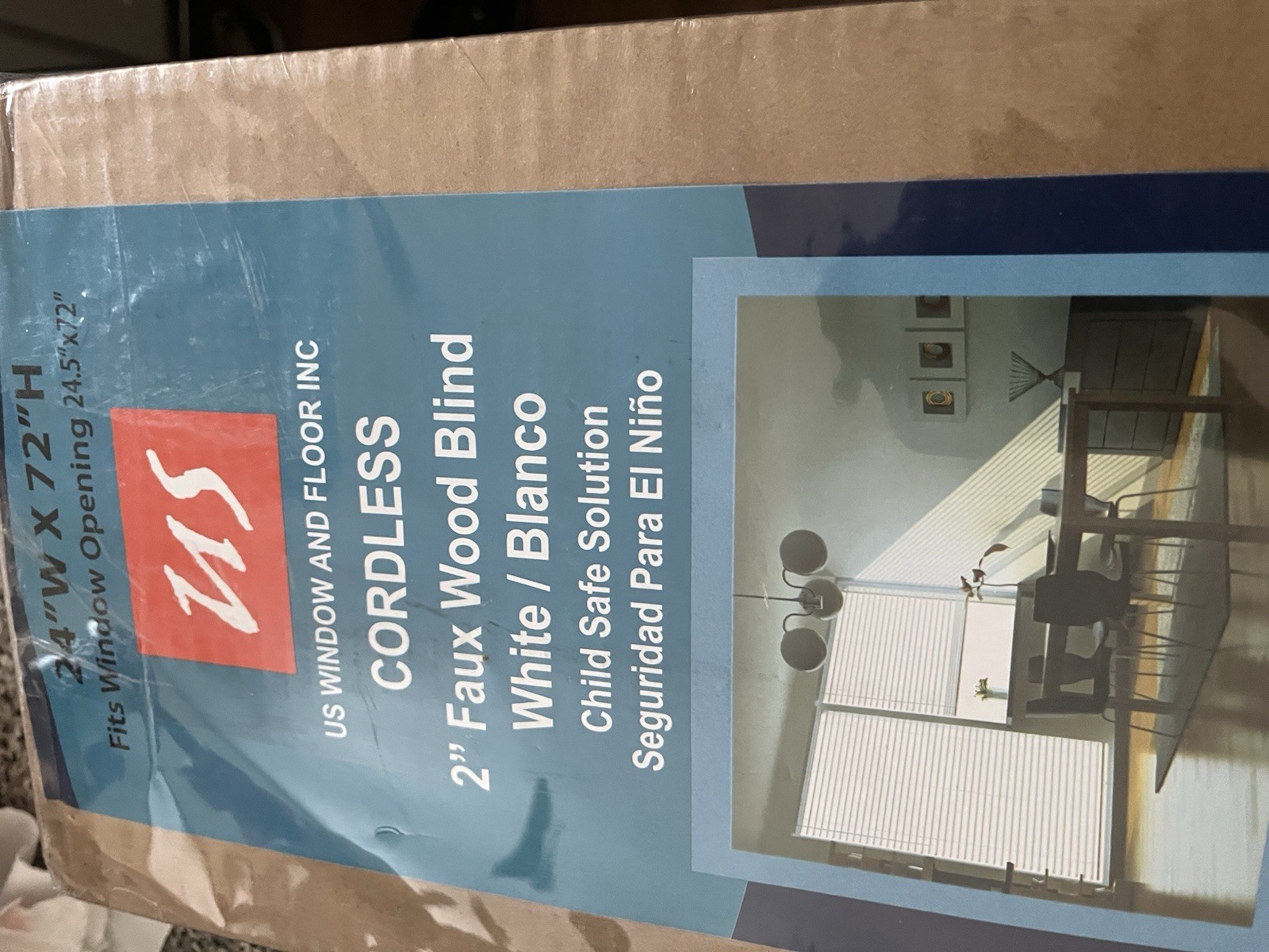 US Window & Floor 2” Cordless Faux Wood Blinds! White 24” X 72” New!