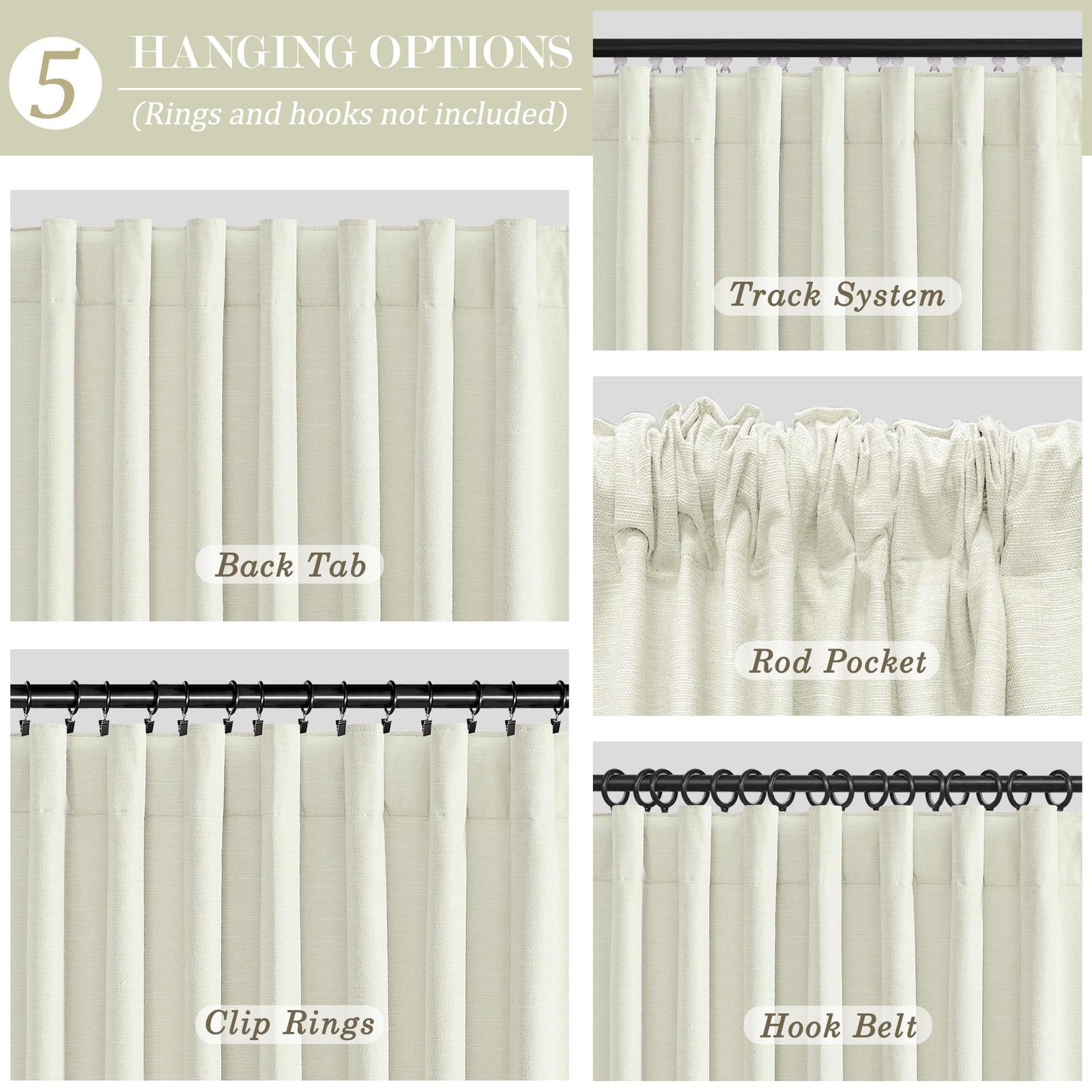 Blackout Curtains 54 Inch Long for Kitchens, Cream 2 Panels Set