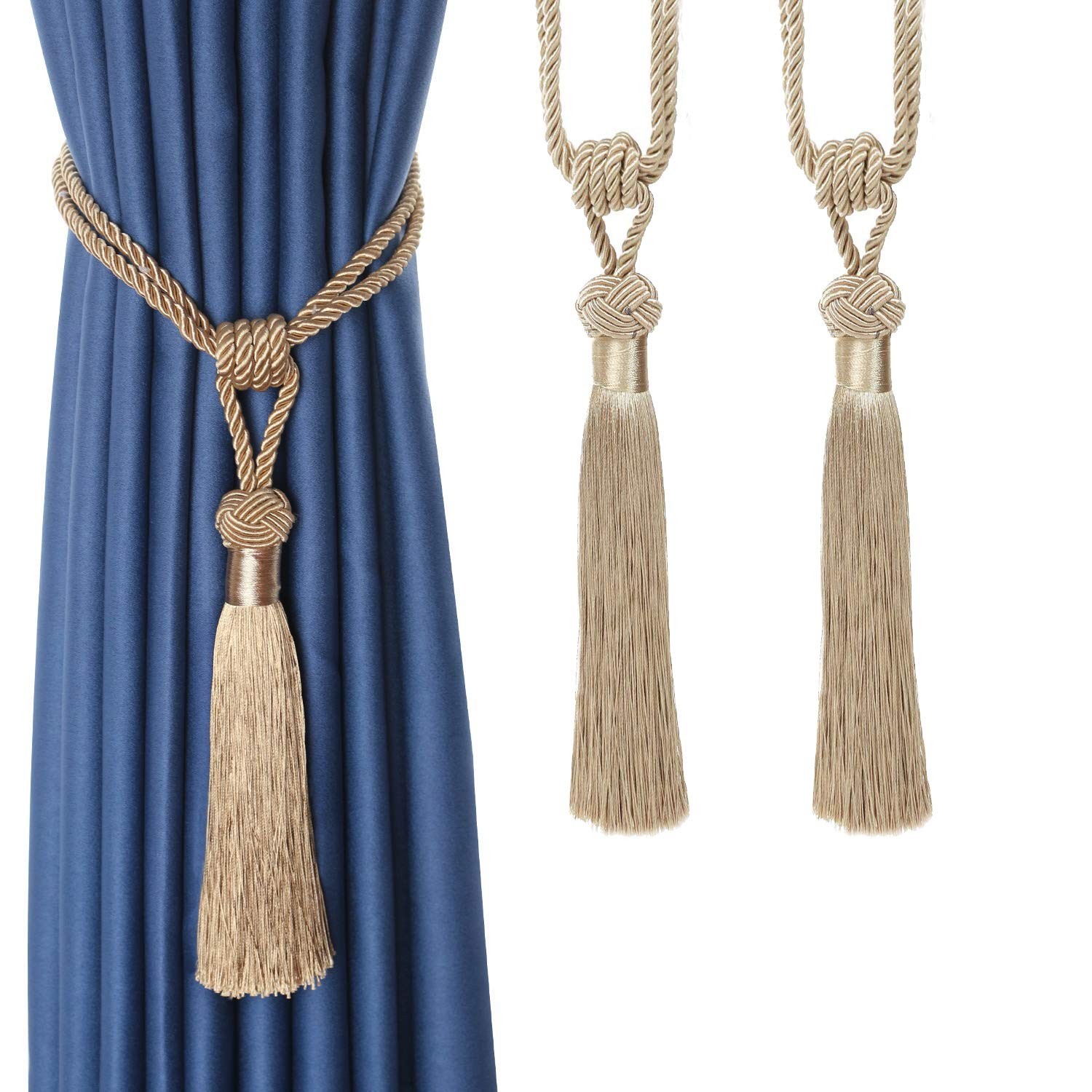 Curtain Tiebacks Hand-Woven Holdbacks Home Decorative Tassels Tiebacks (Beige…