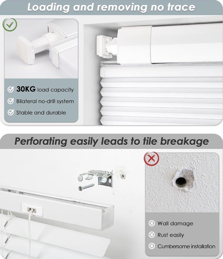 White Cordless Cellular Shades No Drill Light Filtering 26”W X 64”H Thermal TDBU