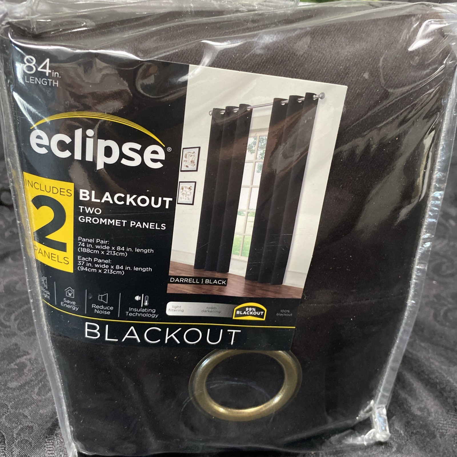 Blackout Curtain Panel Pair (2) 74”x84” Black Eclipse Darrell BRAND NEW!