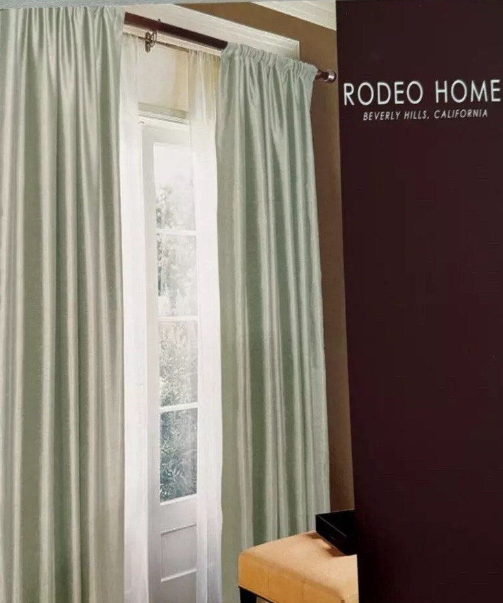 RODEO HOME Pair Luxury Faux Silk Drapes Curtains 96″ Long GREEN Crinkle 2 PANELS