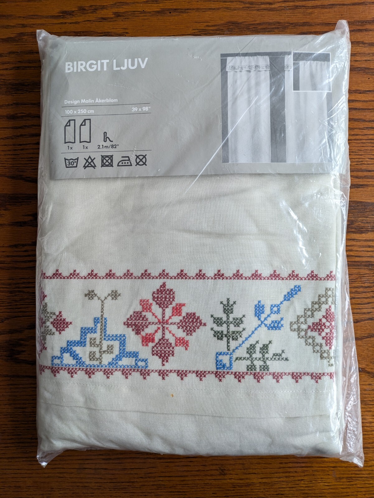 NEW IKEA Birgit Ljuv 39″ x 98″ Curtain Panel Set Embroidered Flowers Linen