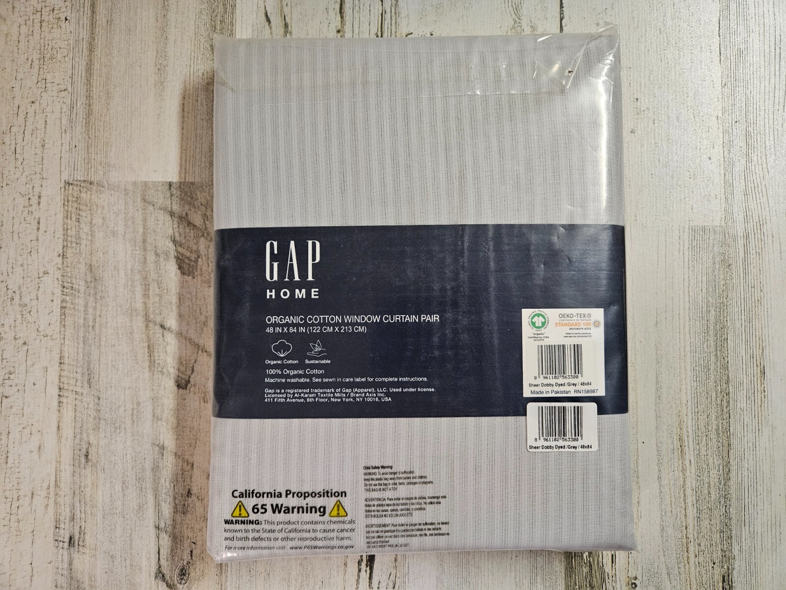 GAP HOME ORGANIC COTTON SHEER DOBBY DYED GRAY WINDOW CURTAIN PAIR 48×84