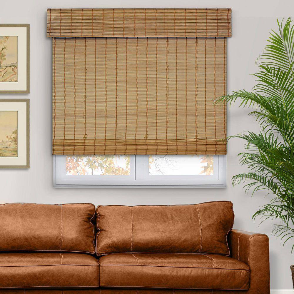 Natural Woven Light Filtering Cordless Bamboo Roman Shades for Windows, 21.5 In.