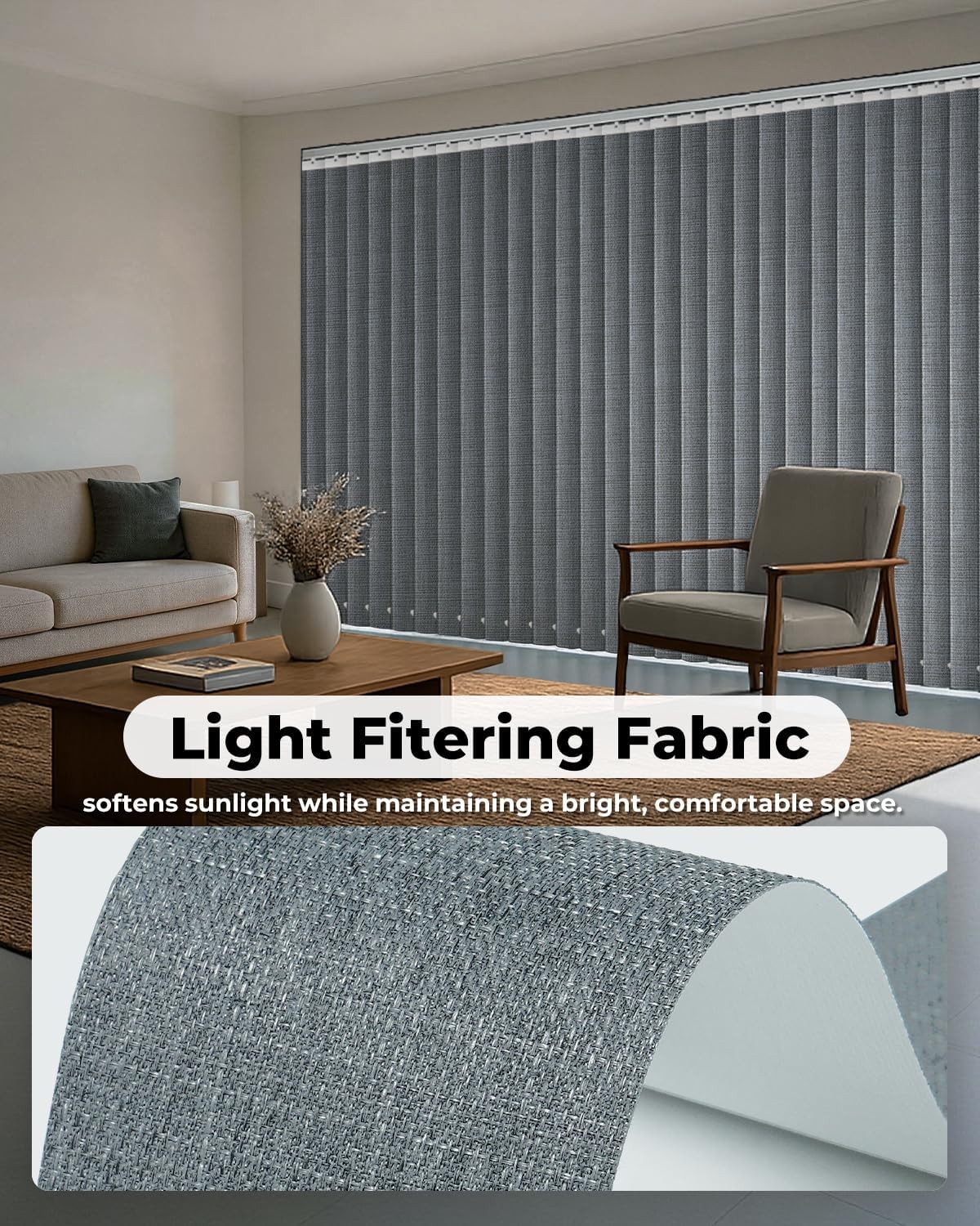 Vertical Blind Replacement Slats, 3.5×82.5 in, Grey | Blackout Material, 20