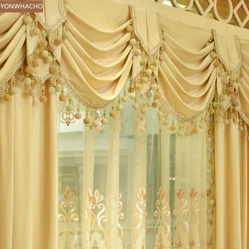 luxury high-class modern velvet beige cloth blackout curtain valance panel C063