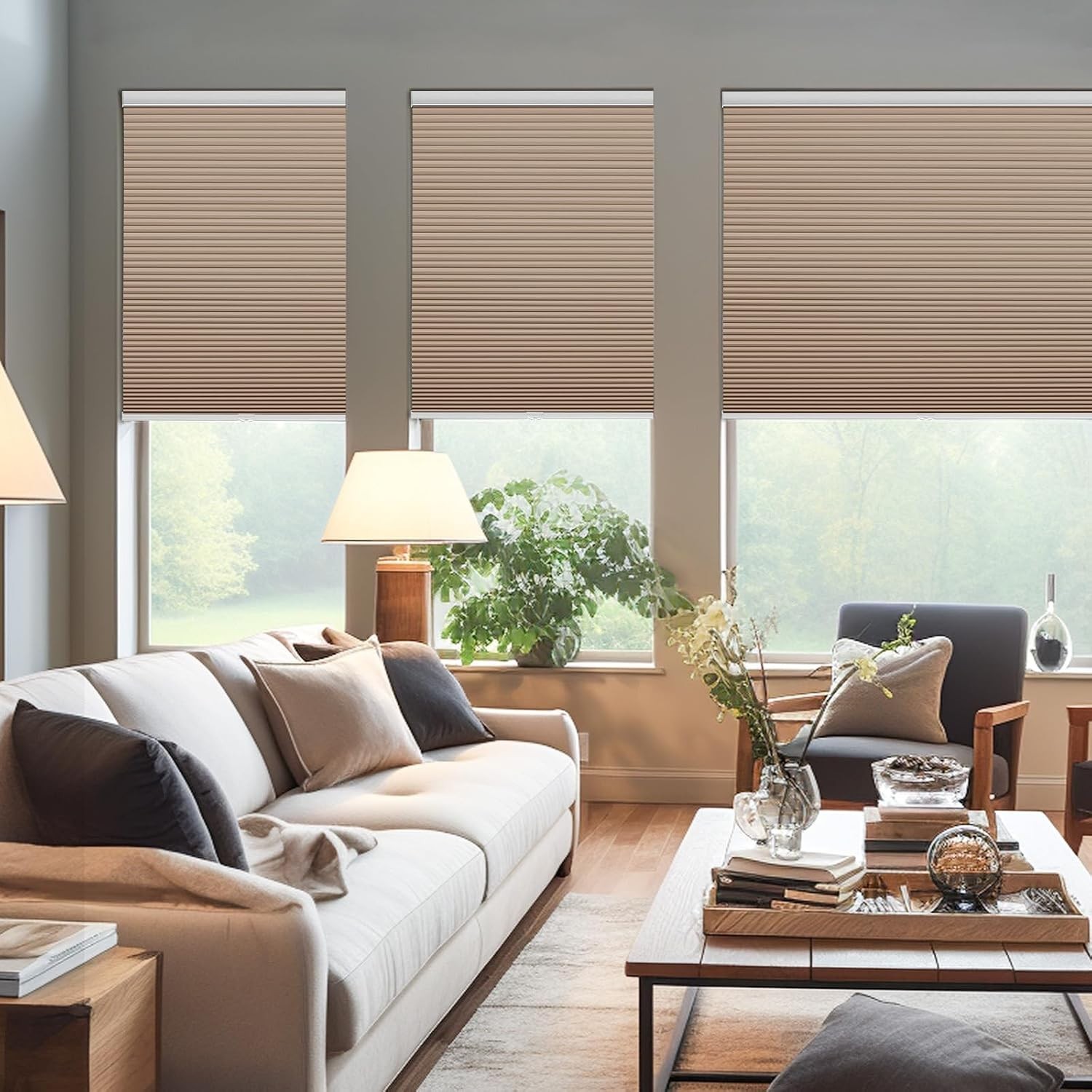 Cordless Cellular Shades, Blackout Honeycomb Shades for Windows, Pull Down Pl…