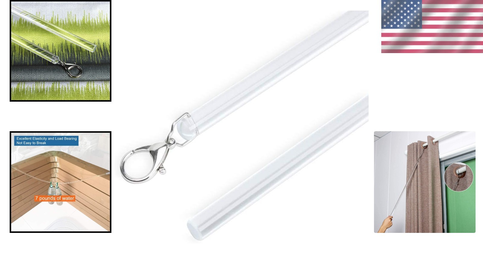 Curtain Pull Rod Set 2 Pack Acrylic Invisible Wardrobe Drapery Grommet Curtain