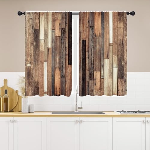 Wooden Kitchen Curtains 27.5W x 39L Inch 27.5″W x 39″L (Pack of 2) Wooden Brown