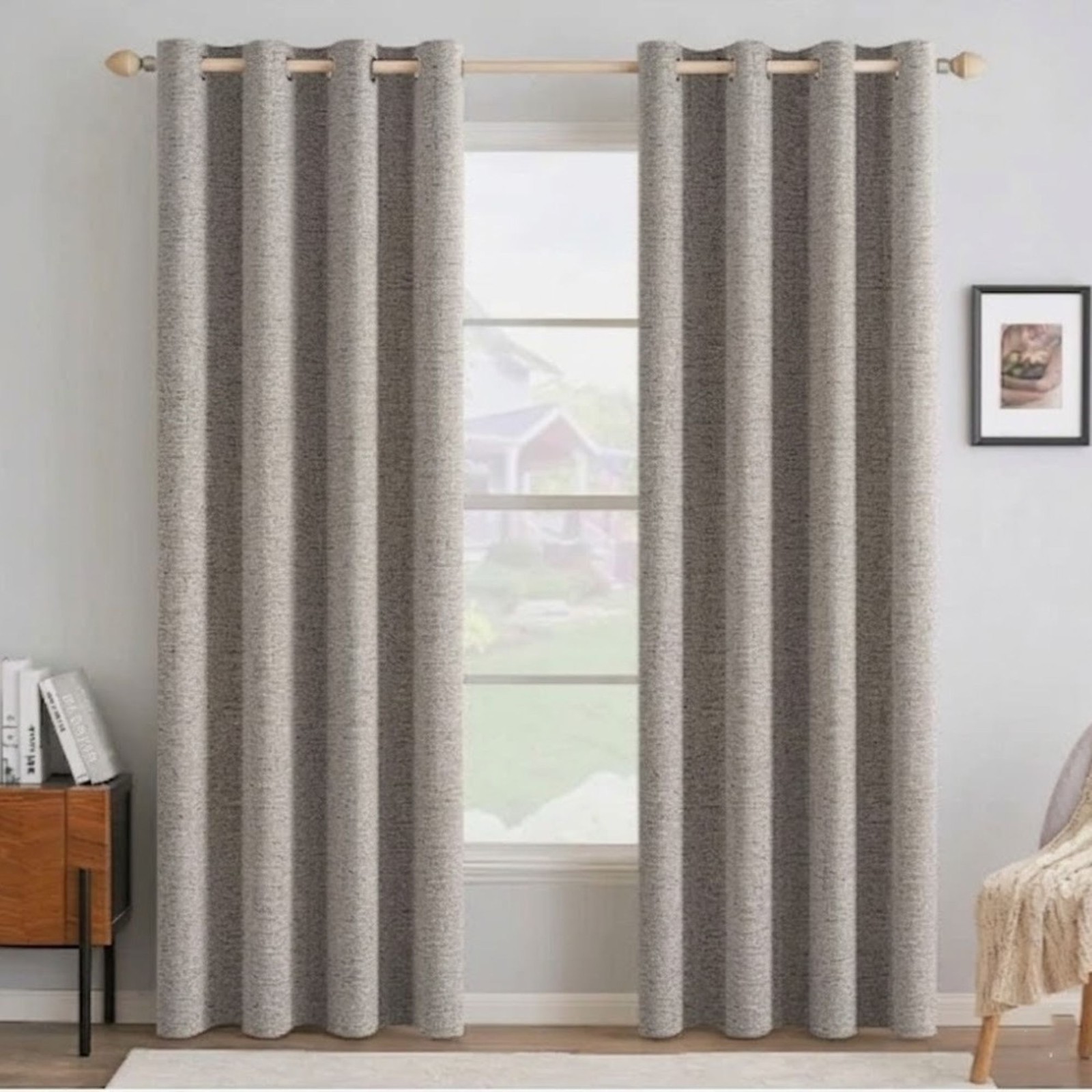 MIULEE Blackout Curtains Gray Tan Faux Linen 51 x 84 Curtain Panel Pair NEW