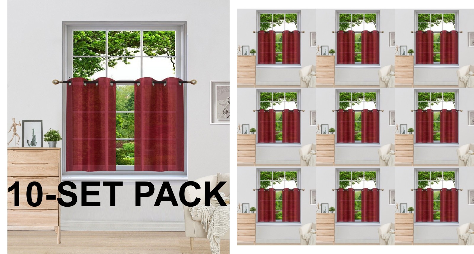 10-SET PACK 2PC VERSATILE SOLID SILKY WINDOW CURTAIN UNLINED PANELS 36″ LONG N25