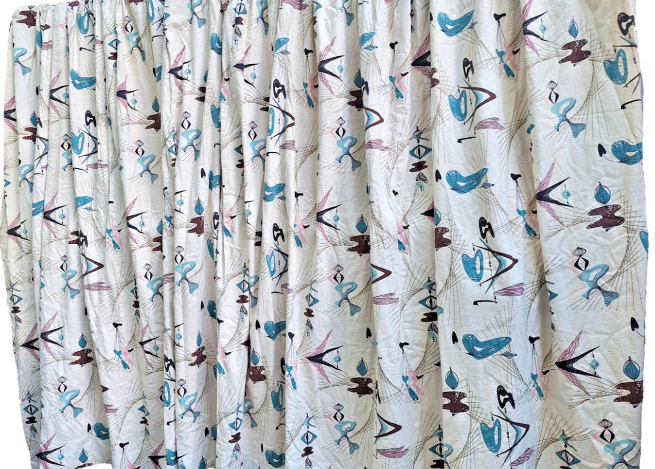 Vintage 1950’s Atomic Boomerang Bark Cloth Single Curtain Drape Panel MCM Fabric
