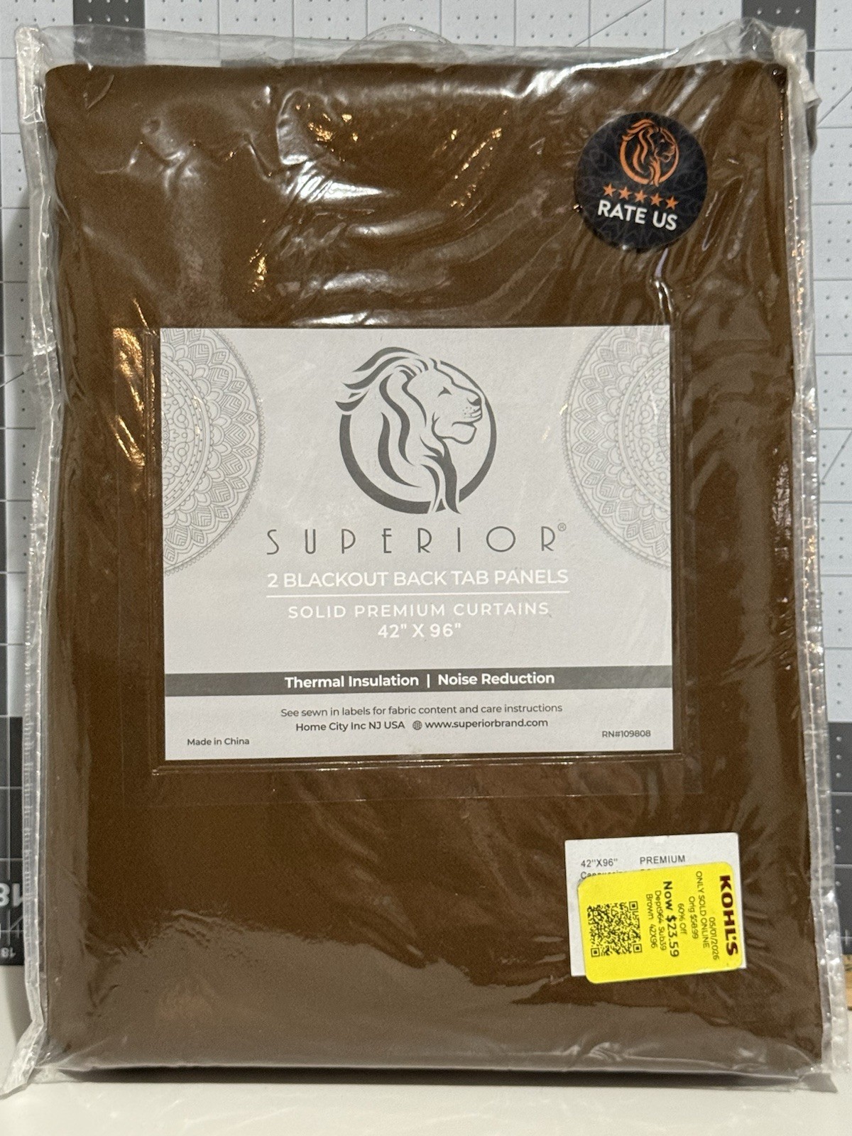Blackout Back Tab 2 Panels 42”x96” Brown Thermal Insulation,Noise Reduction NEW