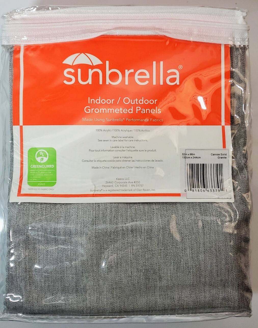 Sunbrella Canvas Solid Grommeted Indoor/Outdoor Panel 52″ x 96″