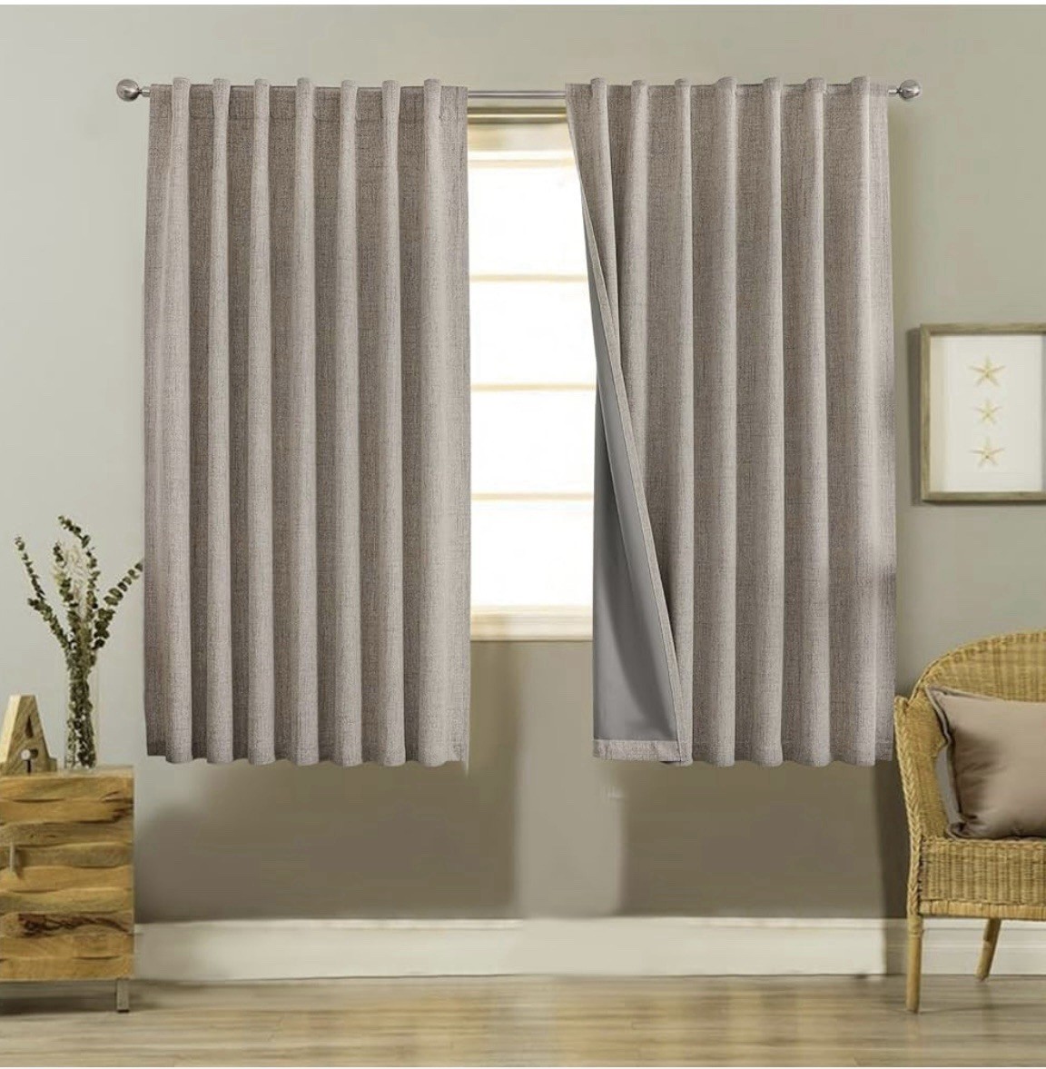 100% Blackout Curtains for Bedroom W52*L63”Natural Linen Curtains, 2 Panels