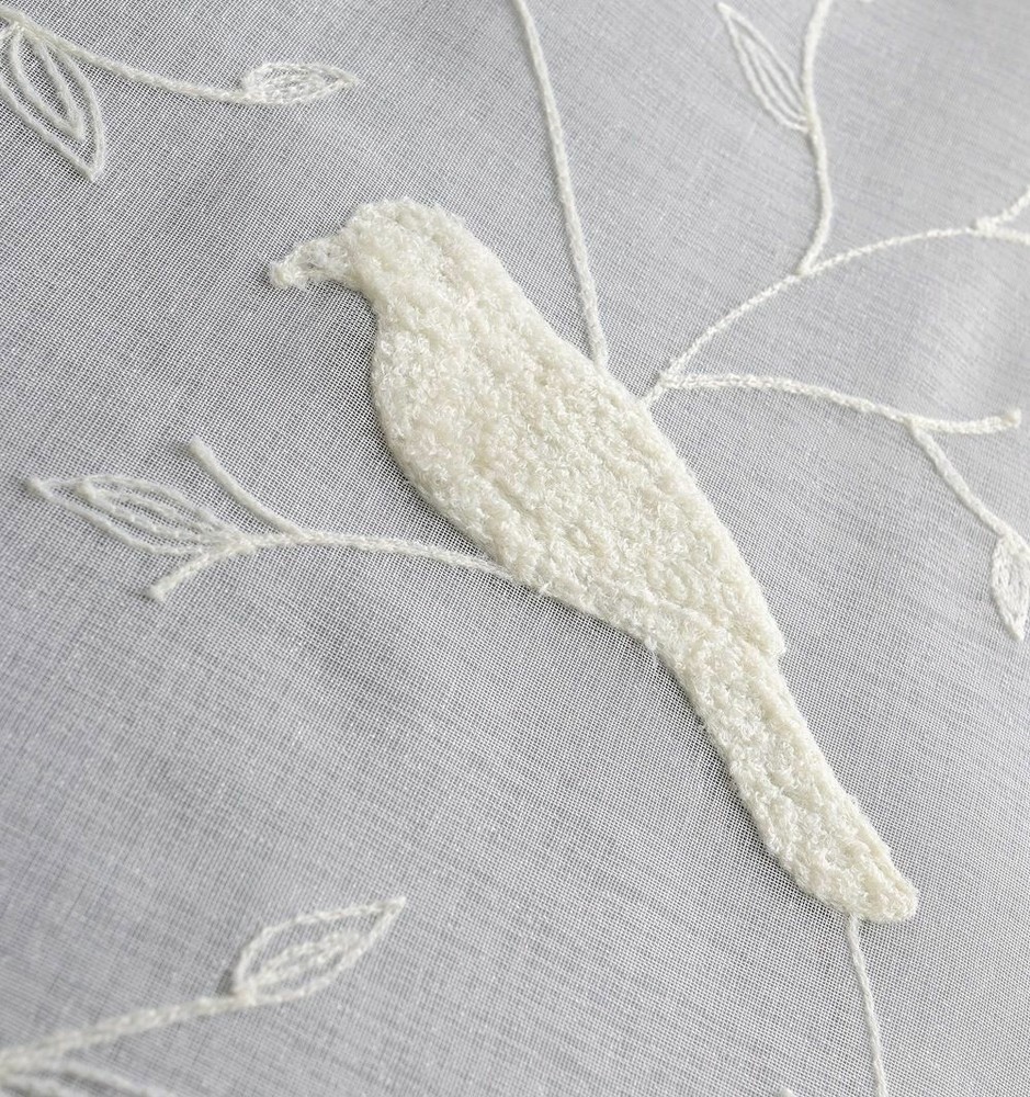 White Pastoral Bird Embroidered Curtains Balcony Linen Sheer Fabric Drape 1Panel