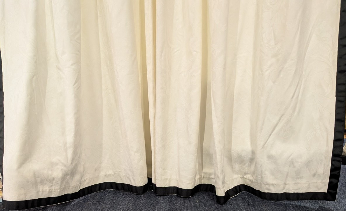 1 pair/2 panels White Jacquard Drapes Black Ribbon Border each panel 109″Wx 81″L