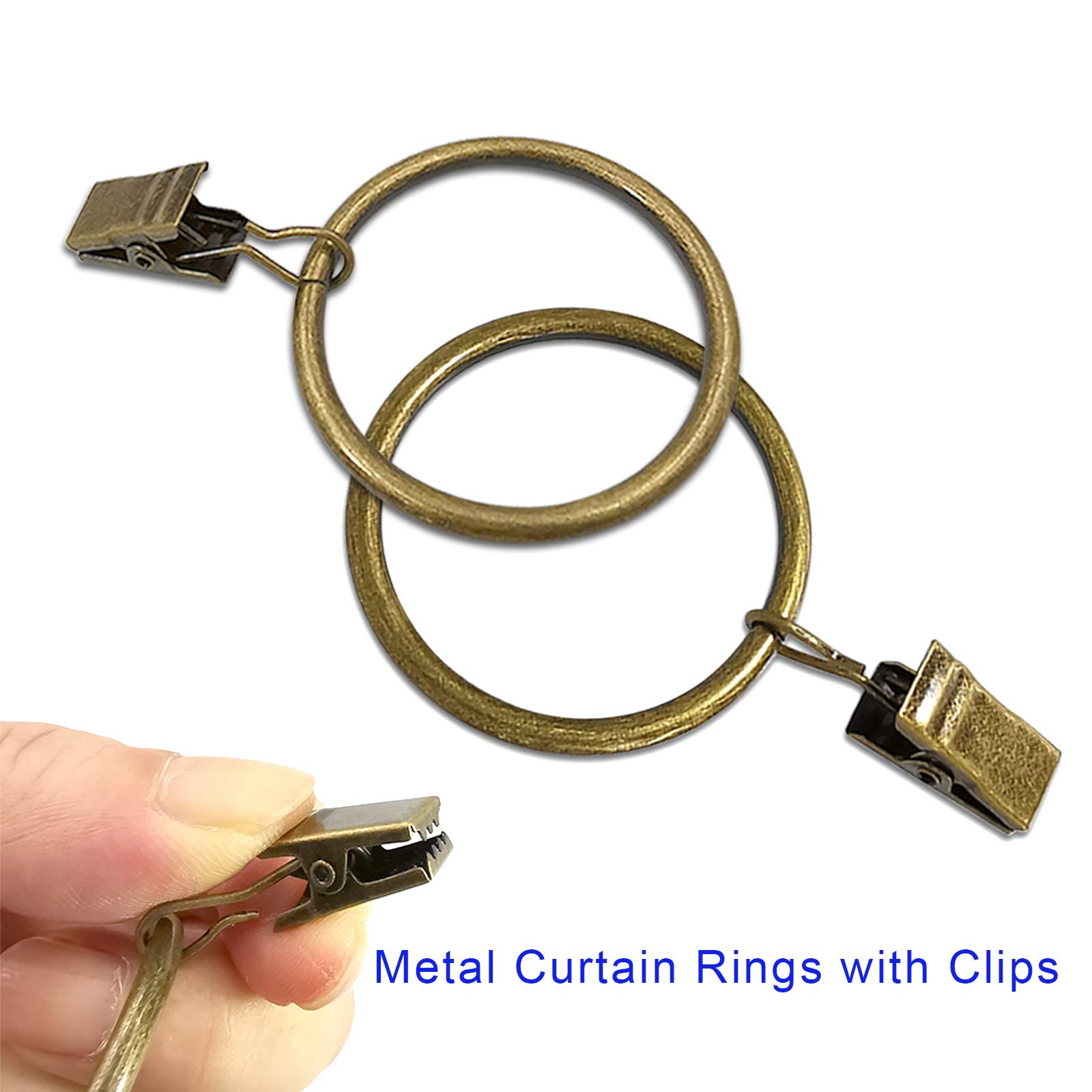 Curtain Rings with Clips 40 Pack Bronze Metal Drapery Rod Hooks 1.5in