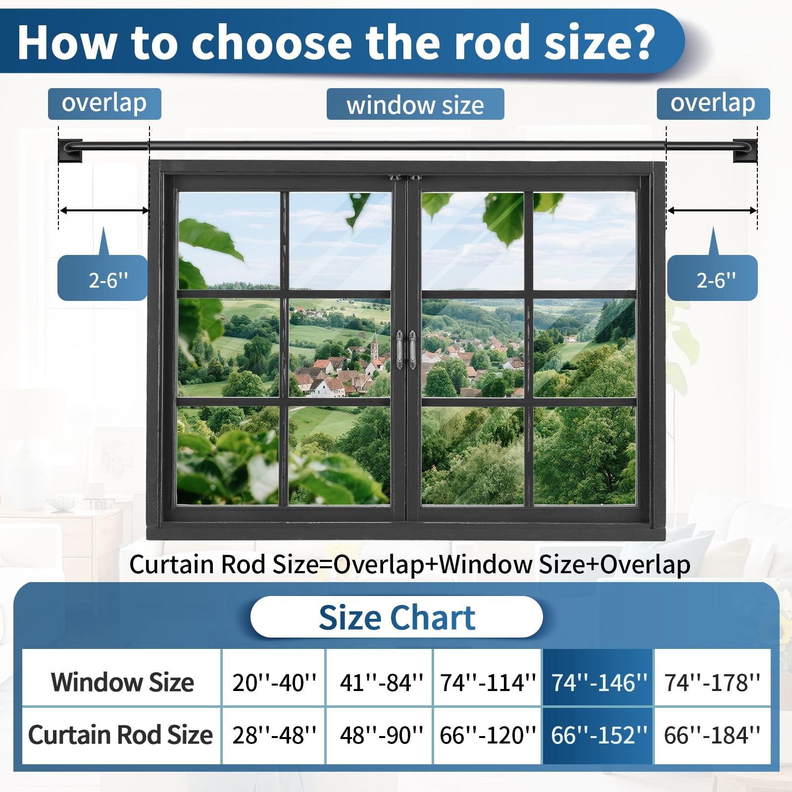 Black Curtain Rods for Windows 66-120Inch(5.5-10ft) Heavy 66″-120″,