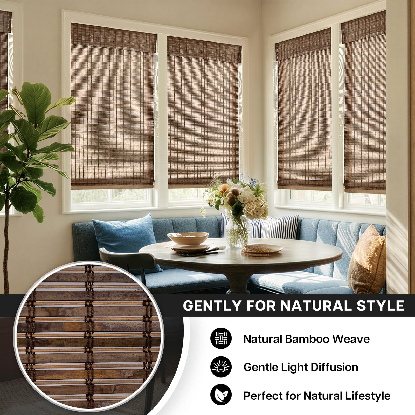 LazBlinds Malay Walnut Bamboo Shades 22.5″x48″