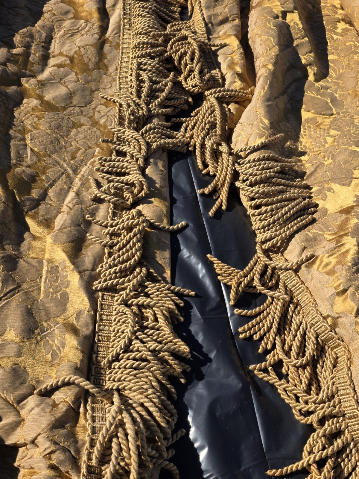 French Yellow Gold Interlined Drapes Set 122″ X 35″ Each Vintage Hand Made
