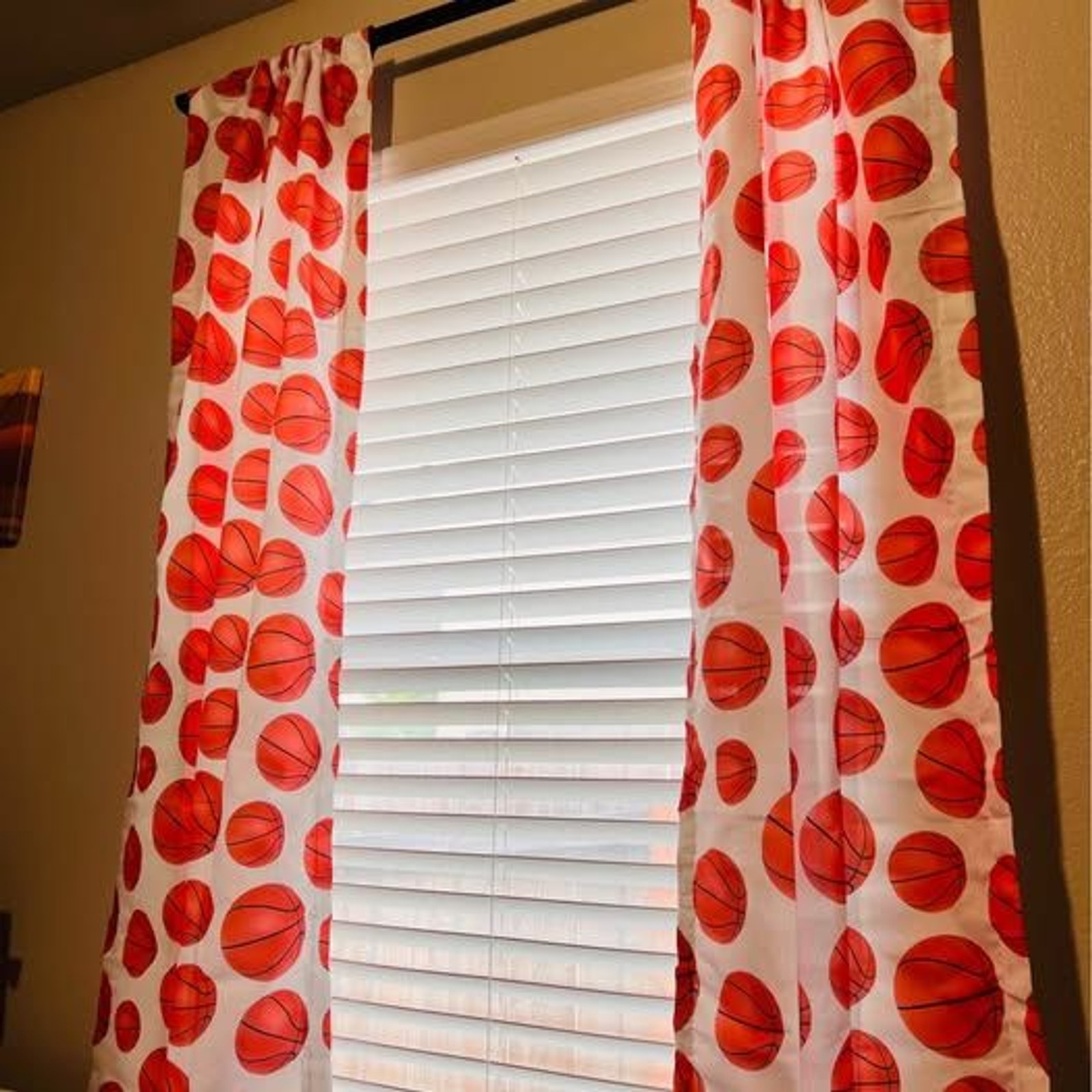 Basketball Curtain Panels Set of 2 Kids Sports Bedroom Window Drapes 84″ New