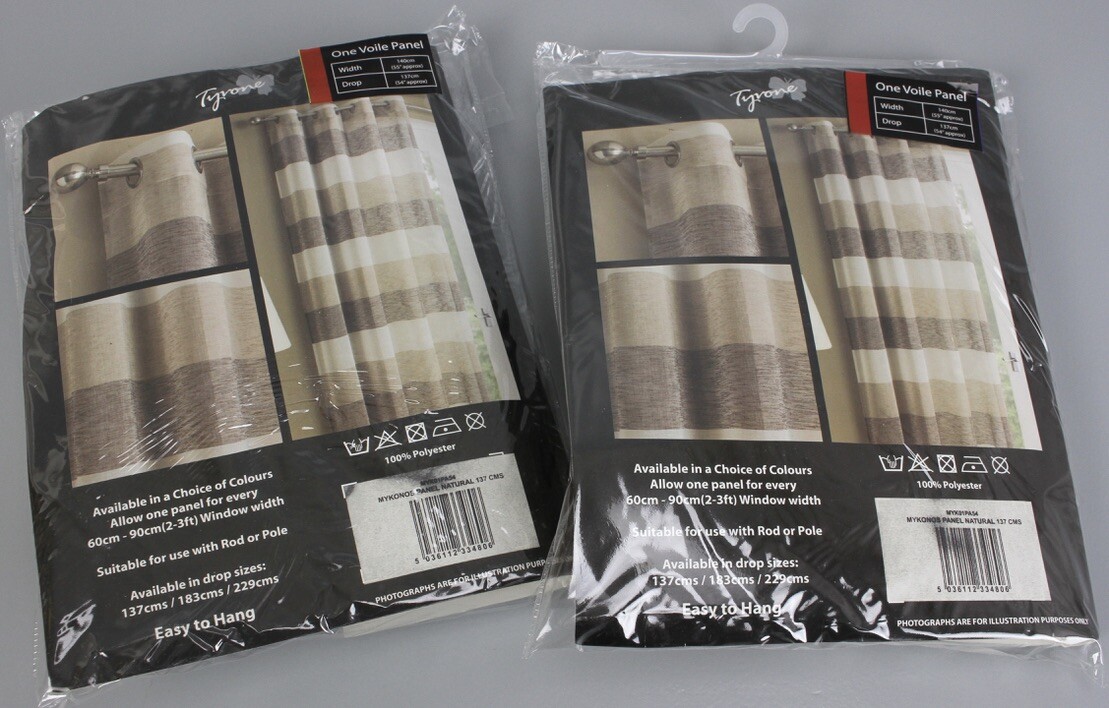 Tyrone Curtains Pair Eyelet Curtain Natural Semi Sheer 140x137cm Curtains K10-2S