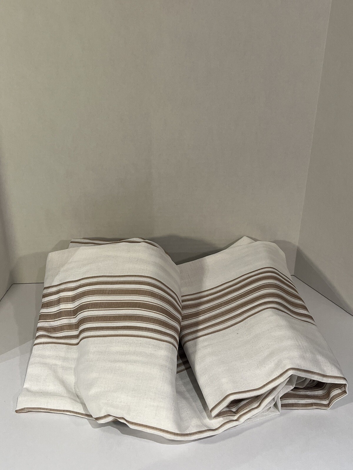 jinchan Striped Linen Curtains 96 Inch Long Tan Balanced Stripe.