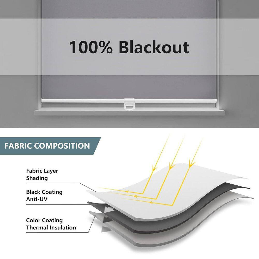 Grey Cordless Blackout Polyester Roller Shades for Windows UV Protection 32 In.