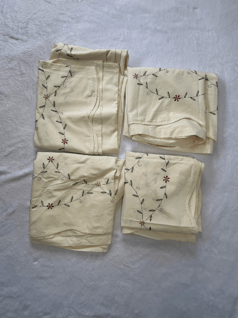 JCPenny Home 100% Cotton Cream & Flower Embroidered Curtains 42 X 84 New, Four